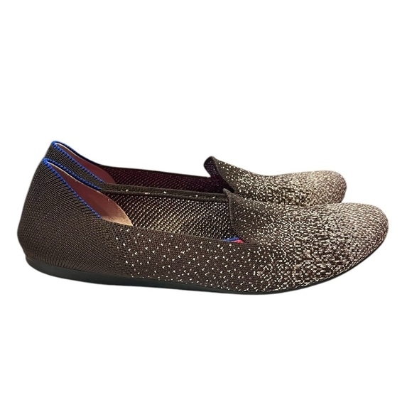 Rothys 7 Black Silver Metallic Glitter Loafers Flats Luxury Comfort Shoe Office - Picture 7 of 11